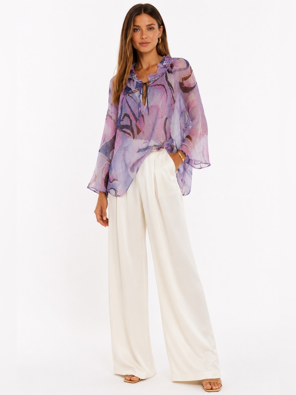 Emilio Pucci Sheer Chiffon Resort Tunic Blouse Abstract Print Size L
